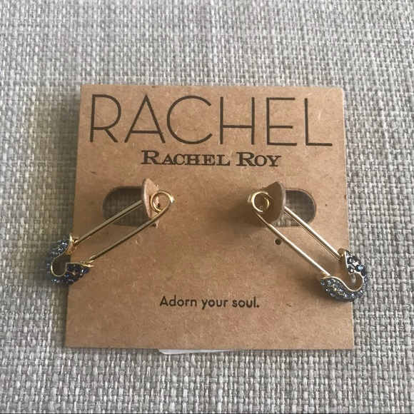 NWT Rachel Roy Gold Tone Pave Safety Pin Drop Earrings - Picture 3 of 6